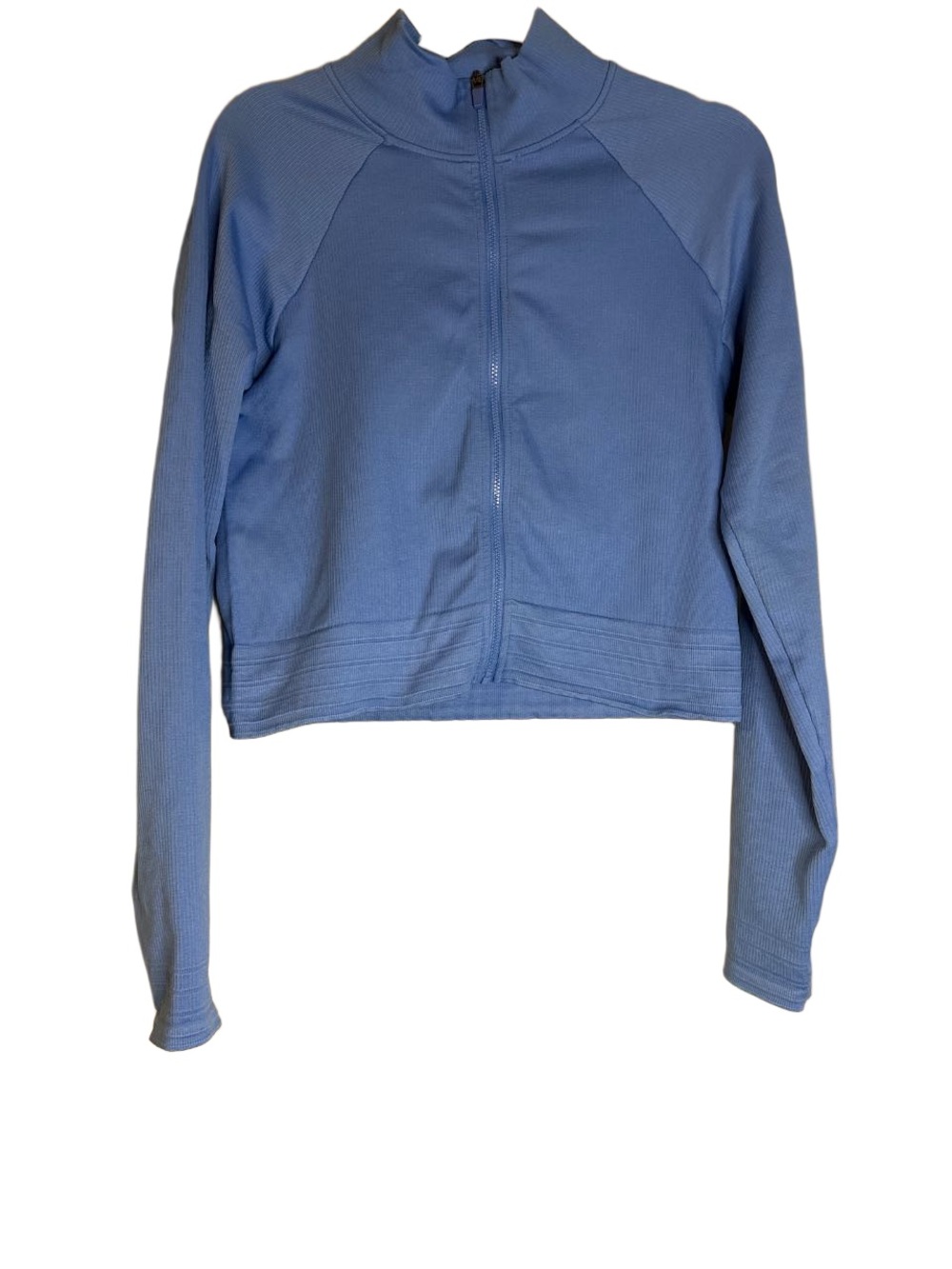 Fabletics Periwinkle Blue Zip-Front Long Sleeve Crop Jacket, Large